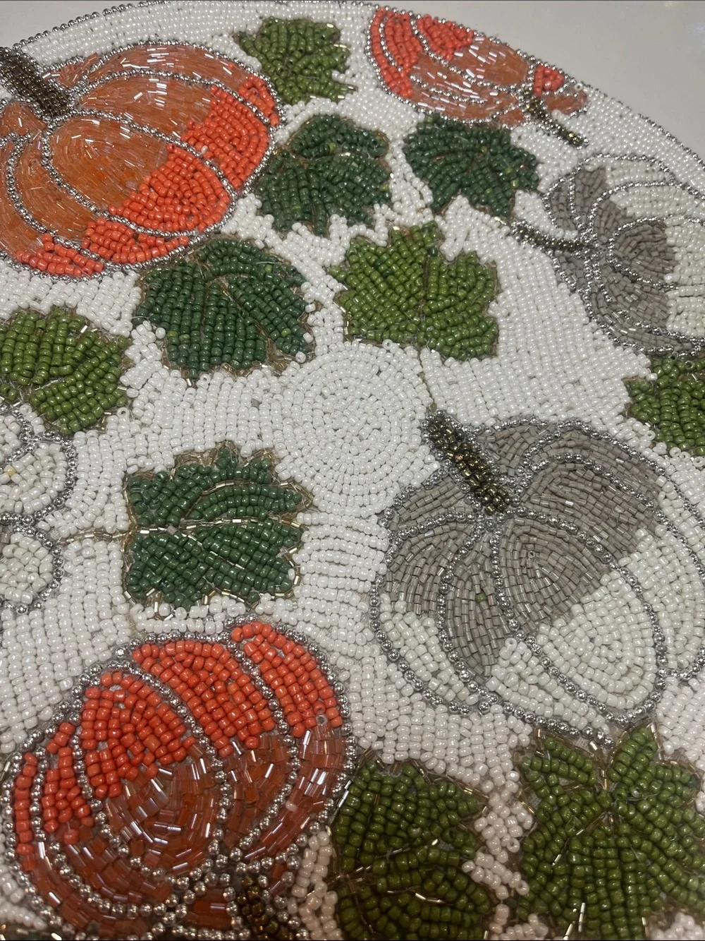 Tahari PUMPKIN  Beaded Placemat Charger 14” Multicolor Fall Thanksgiving NEW